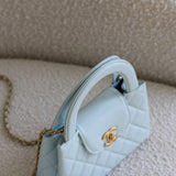 Chanel Light Blue Calfskin Nano Kelly Top Handle with Aged Gold Hardware