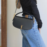 Saint Laurent Black Calfskin Voltaire Top Handle with Gold Hardware