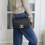 Vintage Chanel Black Lambskin Full Flap with 24k Gold Hardware