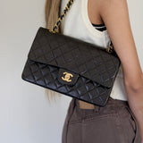 Vintage Chanel Black Lambskin Medium Classic Flap with 24k Gold Hardware