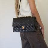 Vintage Chanel Black Lambskin Medium Classic Flap with 24k Gold Hardware
