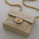 Vintage Chanel Light Beige Lambskin Mini Square with 24k Gold Hardware