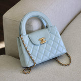 Chanel Light Blue Calfskin Nano Kelly Top Handle with Aged Gold Hardware