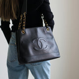 Vintage Chanel Black Caviar Timeless CC Tote