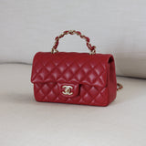 Chanel Red Lambskin Mini Top Handle with Light Gold Hardware