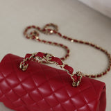 Chanel Red Lambskin Mini Top Handle with Light Gold Hardware