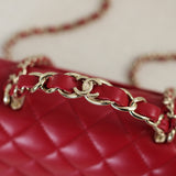 Chanel Red Lambskin Mini Top Handle with Light Gold Hardware
