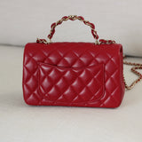 Chanel Red Lambskin Mini Top Handle with Light Gold Hardware