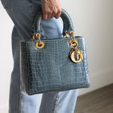 Dior Teal Croc Medium Lady Dior
