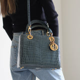 Dior Teal Croc Medium Lady Dior