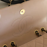 Chanel Beige & Black Caviar Small Filigree Flap with Aged Gold Hardware