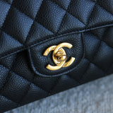 Vintage Black Caviar Medium Classic Flap with 24k Gold Hardware