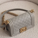 Chanel Grey Caviar Small Boy with Aged Gold Hardware