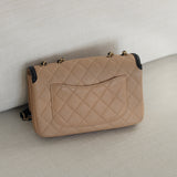 Chanel Beige & Black Caviar Small Filigree Flap with Aged Gold Hardware