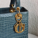 Dior Teal Croc Medium Lady Dior