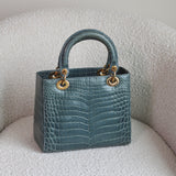 Dior Teal Croc Medium Lady Dior