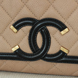 Chanel Beige & Black Caviar Small Filigree Flap with Aged Gold Hardware
