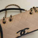 Chanel Beige & Black Caviar Small Filigree Flap with Aged Gold Hardware