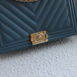 Chanel 18S Blue Caviar New Medium Boy with Light Gold Hardware