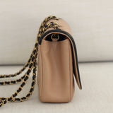 Chanel Beige & Black Caviar Small Filigree Flap with Aged Gold Hardware