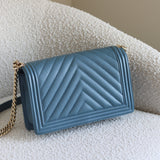 Chanel 18S Blue Caviar New Medium Boy with Light Gold Hardware