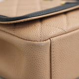 Chanel Beige & Black Caviar Small Filigree Flap with Aged Gold Hardware