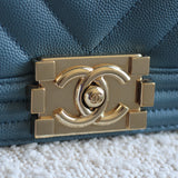 Chanel 18S Blue Caviar New Medium Boy with Light Gold Hardware