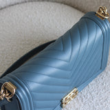 Chanel 18S Blue Caviar New Medium Boy with Light Gold Hardware