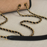 Chanel Beige & Black Caviar Small Filigree Flap with Aged Gold Hardware