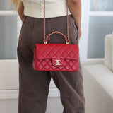 Chanel Red Lambskin Mini Top Handle with Light Gold Hardware