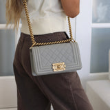 Chanel Grey Caviar Small Boy with Aged Gold Hardware