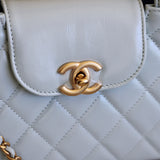 Chanel Light Blue Calfskin Nano Kelly Top Handle with Aged Gold Hardware