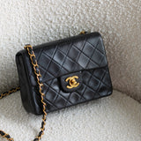 Vintage Chanel Black Lambskin Mini Square with24k Gold Hardware