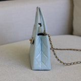 Chanel Light Blue Calfskin Nano Kelly Top Handle with Aged Gold Hardware