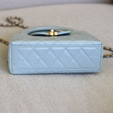 Chanel Light Blue Calfskin Nano Kelly Top Handle with Aged Gold Hardware