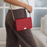 Chanel Red Caviar Boy Wallet on Chain with Light Gold Hardware