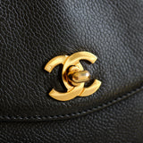 Vintage Chanel Black Caviar Zipped Shopping Tote with 24k Gold Hardware