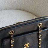 Vintage Chanel Black Caviar Zipped Shopping Tote with 24k Gold Hardware