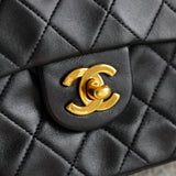Vintage Chanel Black Lambskin Mini Square with24k Gold Hardware
