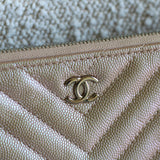 Chanel Rose Gold Chevron Caviar Medium O Case with Silver Hardware