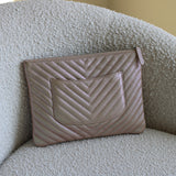 Chanel Rose Gold Chevron Caviar Medium O Case with Silver Hardware