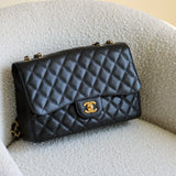 Vintage Chanel Black Caviar Single Flap Jumbo with 24k Gold Hardware