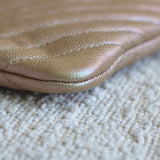 Chanel Rose Gold Chevron Caviar Medium O Case with Silver Hardware