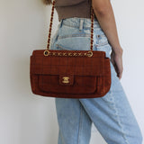 Vintage Chanel Caramel Brown Suede Chocolate Flap with Aged Gold Hardware