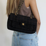 Vintage Chanel Black Suede Chocolate Flap with Aged Gold Hardware
