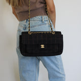 Vintage Chanel Black Suede Chocolate Flap with Aged Gold Hardware