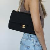 Vintage Chanel Black Jersey Medium Classic Flap with 24k Gold Hardware
