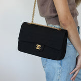 Vintage Chanel Black Jersey Medium Classic Flap with 24k Gold Hardware