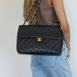 Vintage Chanel Black Caviar Single Flap Jumbo with 24k Gold Hardware