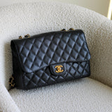 Vintage Chanel Black Caviar Single Flap Jumbo with 24k Gold Hardware